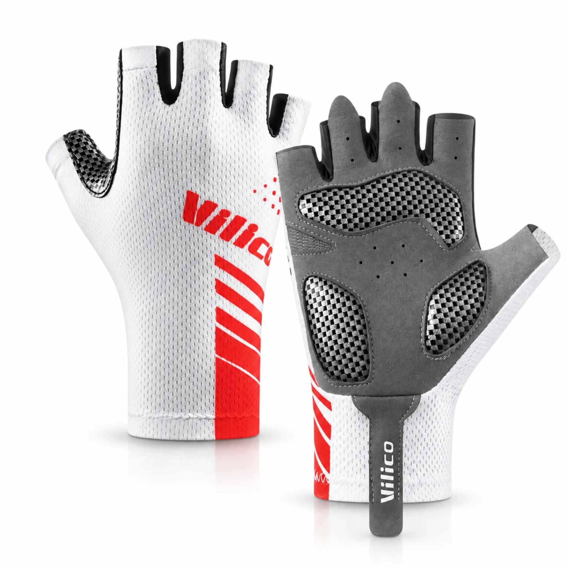 Luva de ciclista aero dedo curto A0132 branca com grip de silicone e punho elástico. - Imagem 6