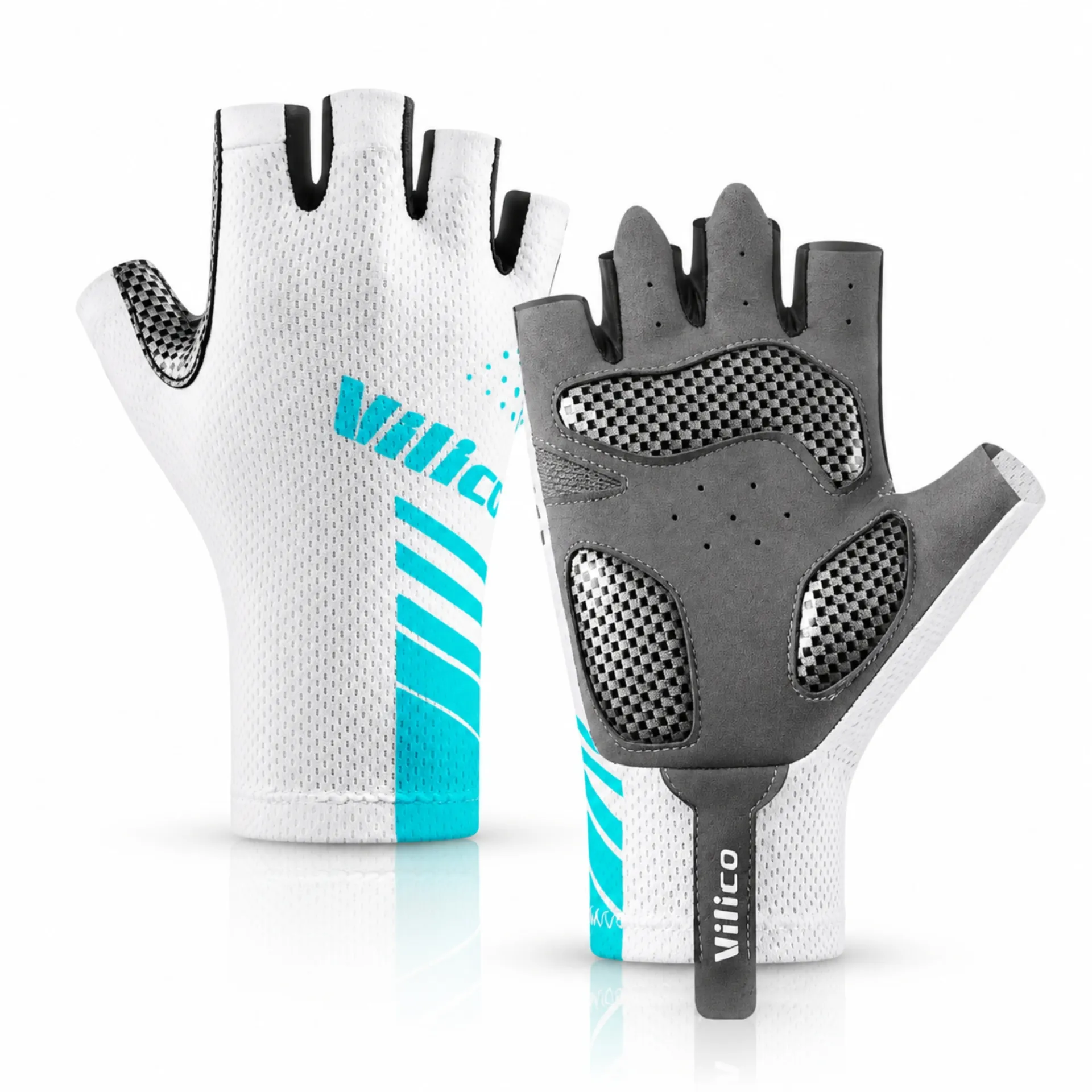 Luva de ciclista aero dedo curto A0132 branca com grip de silicone e punho elástico. - Imagem 7