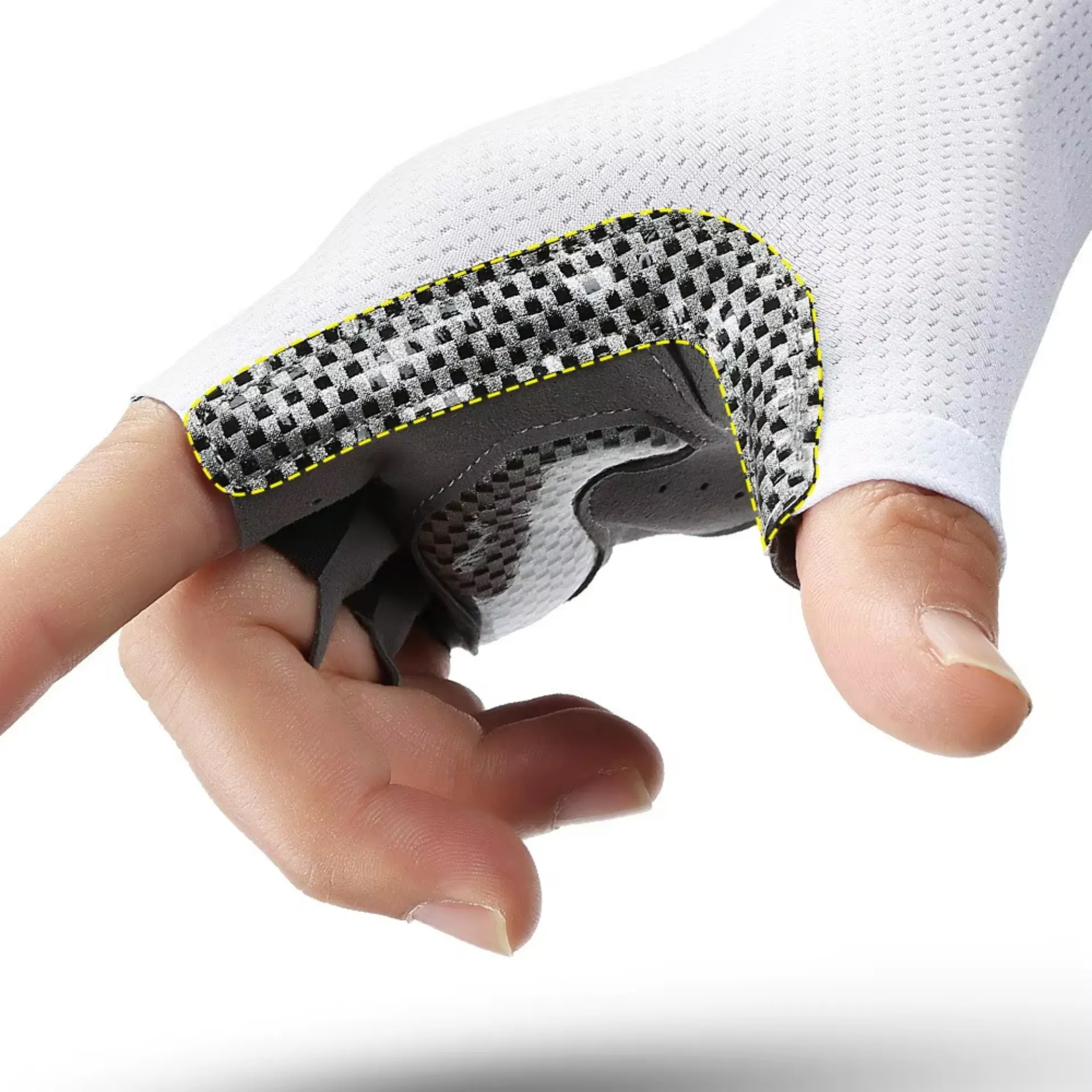 Luva de ciclista aero dedo curto A0132 branca com grip de silicone e punho elástico. - Imagem 4